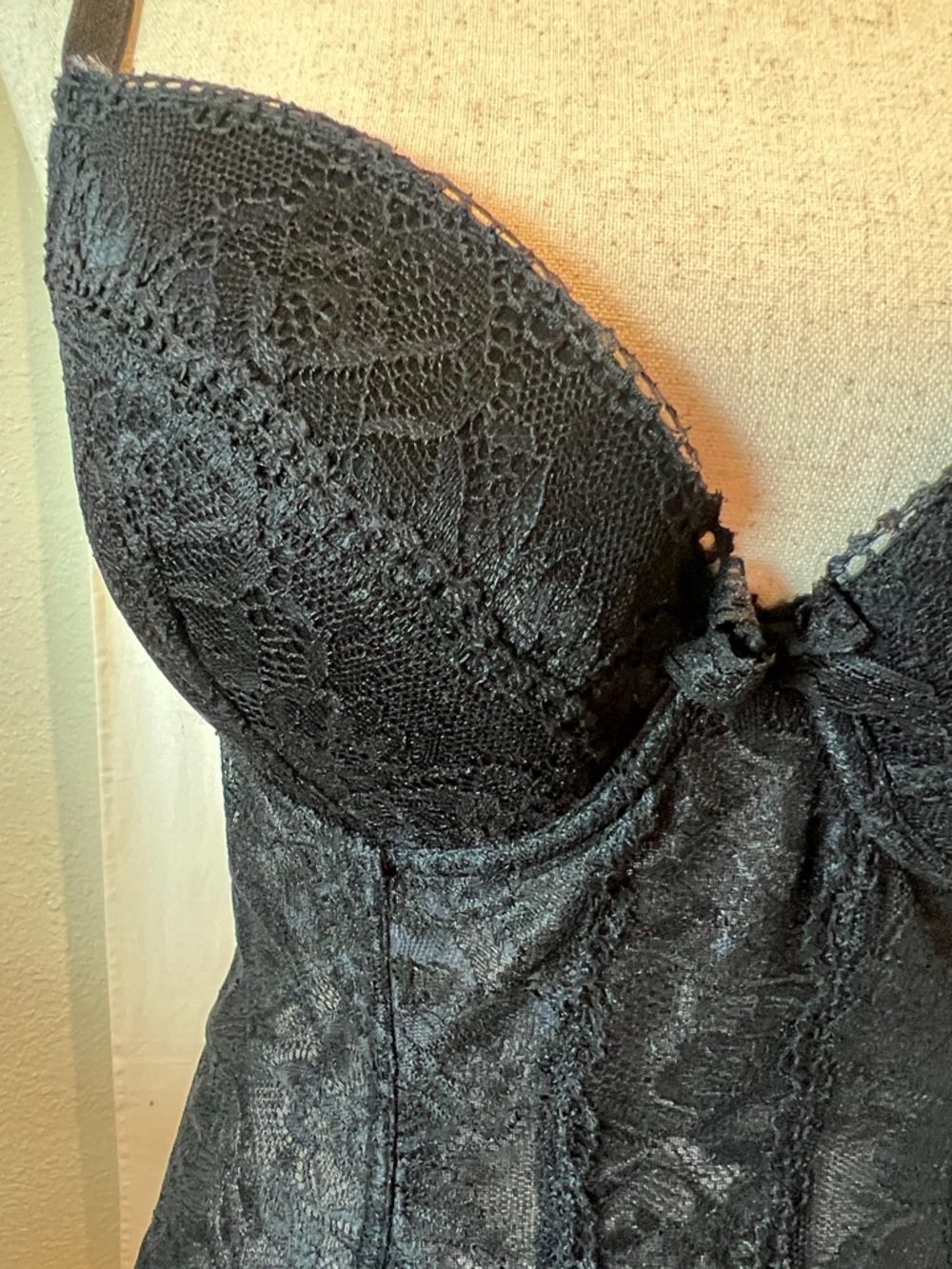 Frederick's of Hollywood Black Lace Bustier Chemise - Picture 8 of 8